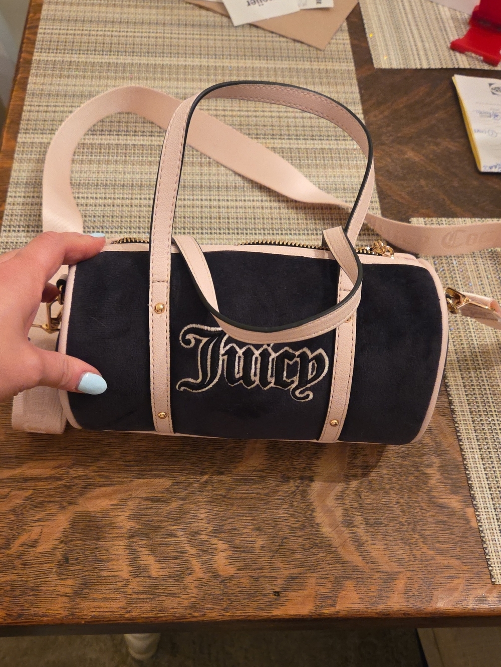 Brand New/ Never Used Juicy Couture Black and Blush Barrel Mini Bag